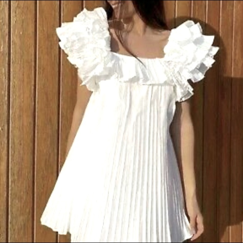 Zara Short Pleated Ruffled Mini Dress